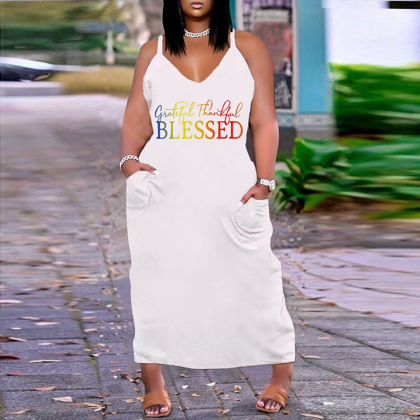 Robe imprimée sexy à col en V, coupe ample et ajustée, grande taille, style européen et américain