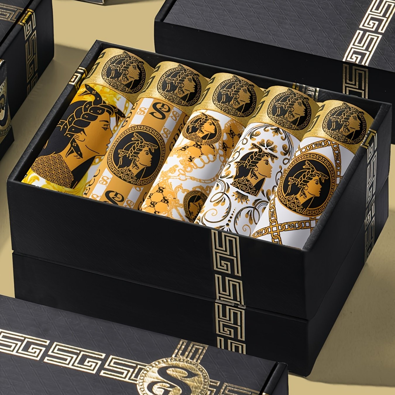 Lot de 5 boxers de luxe noirs et dorés pour homme