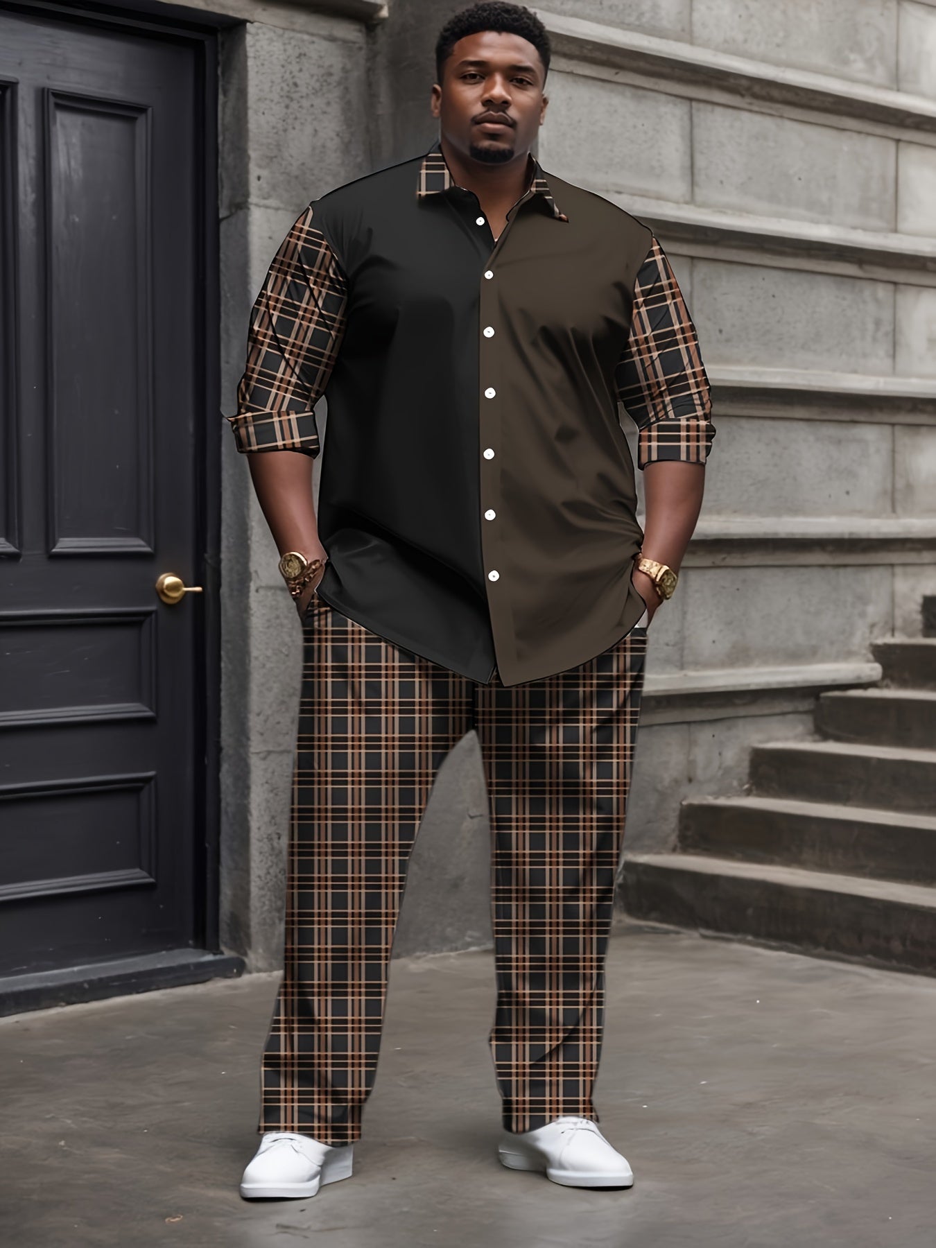 Ensemble chemise en maille pour homme, grandes tailles