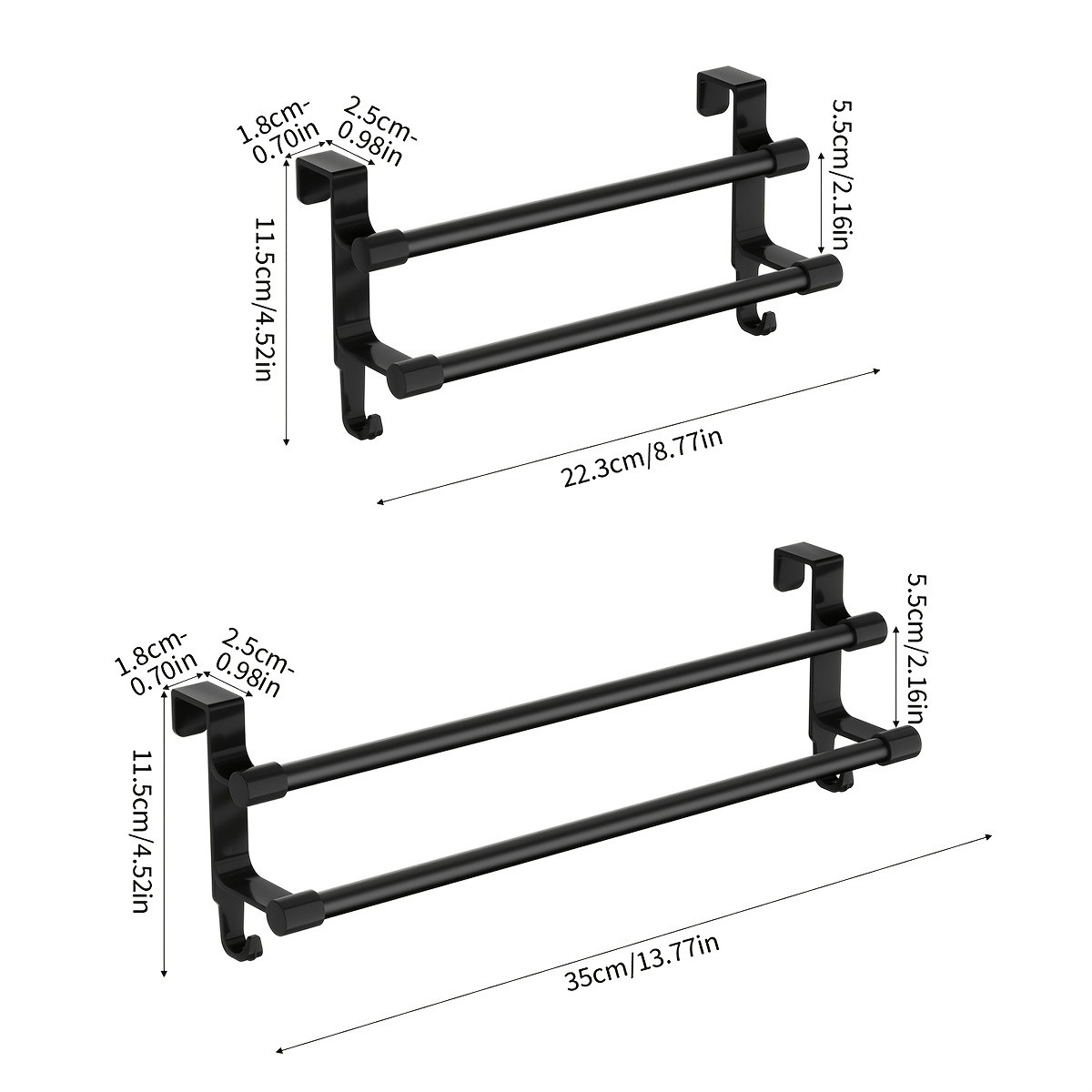[2 tailles disponibles] 1 pc Porte-serviettes sur porte de meuble, barre double en acier inoxydable avec crochets latéraux, barre à serviettes de cuisine sans perçage, pour porte de meuble, organiser torchons, gants, outils de nettoyage, 2 tailles disponibles