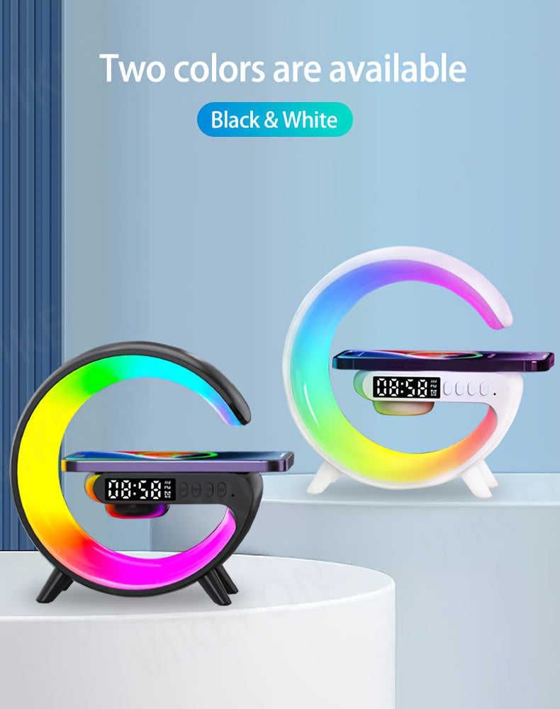 MINI Enceinte sans fil RGB multifonctionnelle, chargeur sans fil, support, radio-réveil FM