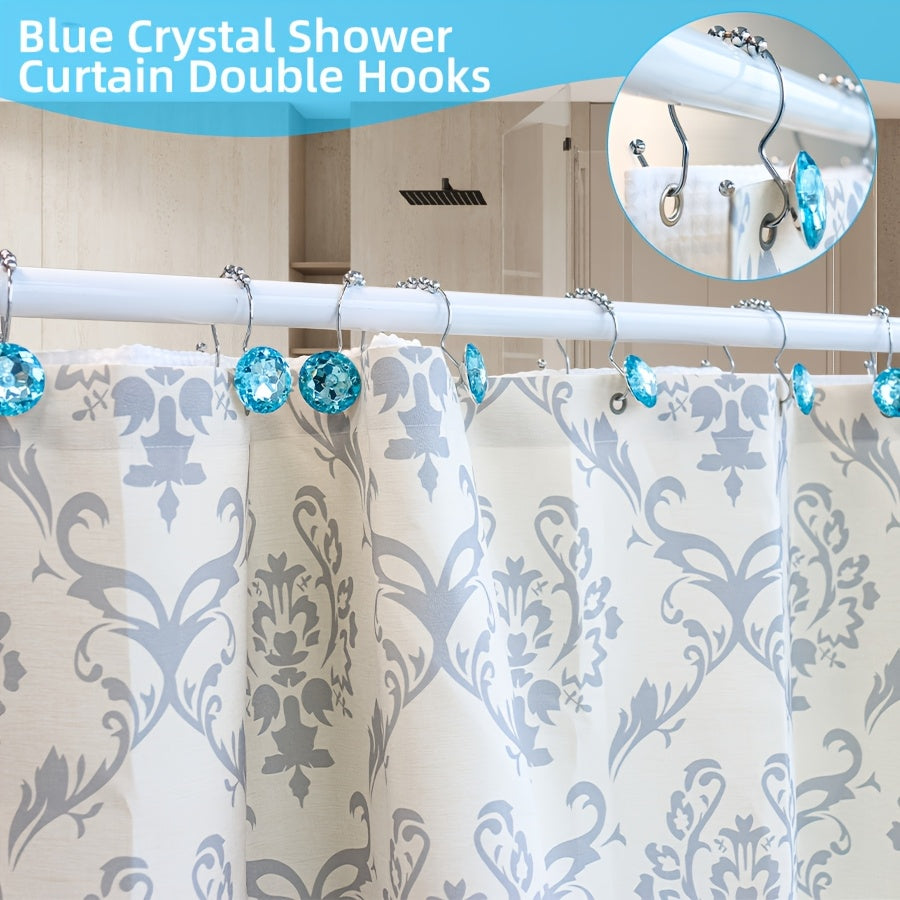 Lot de 12 crochets de rideau de luxe en acier inoxydable à paillettes bleues