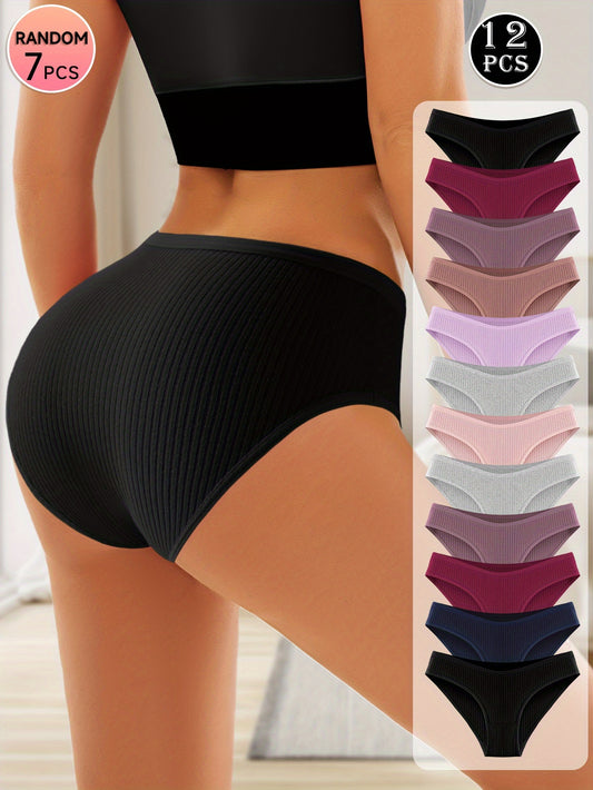 Lot de 7 culottes côtelées pour femme, couleurs aléatoires | Confortables