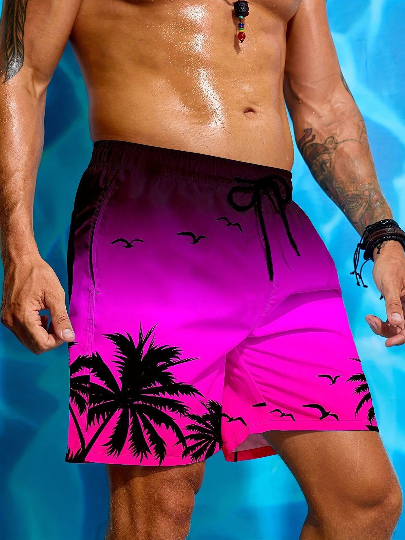 Short de plage pour homme à imprimé palmier 3D