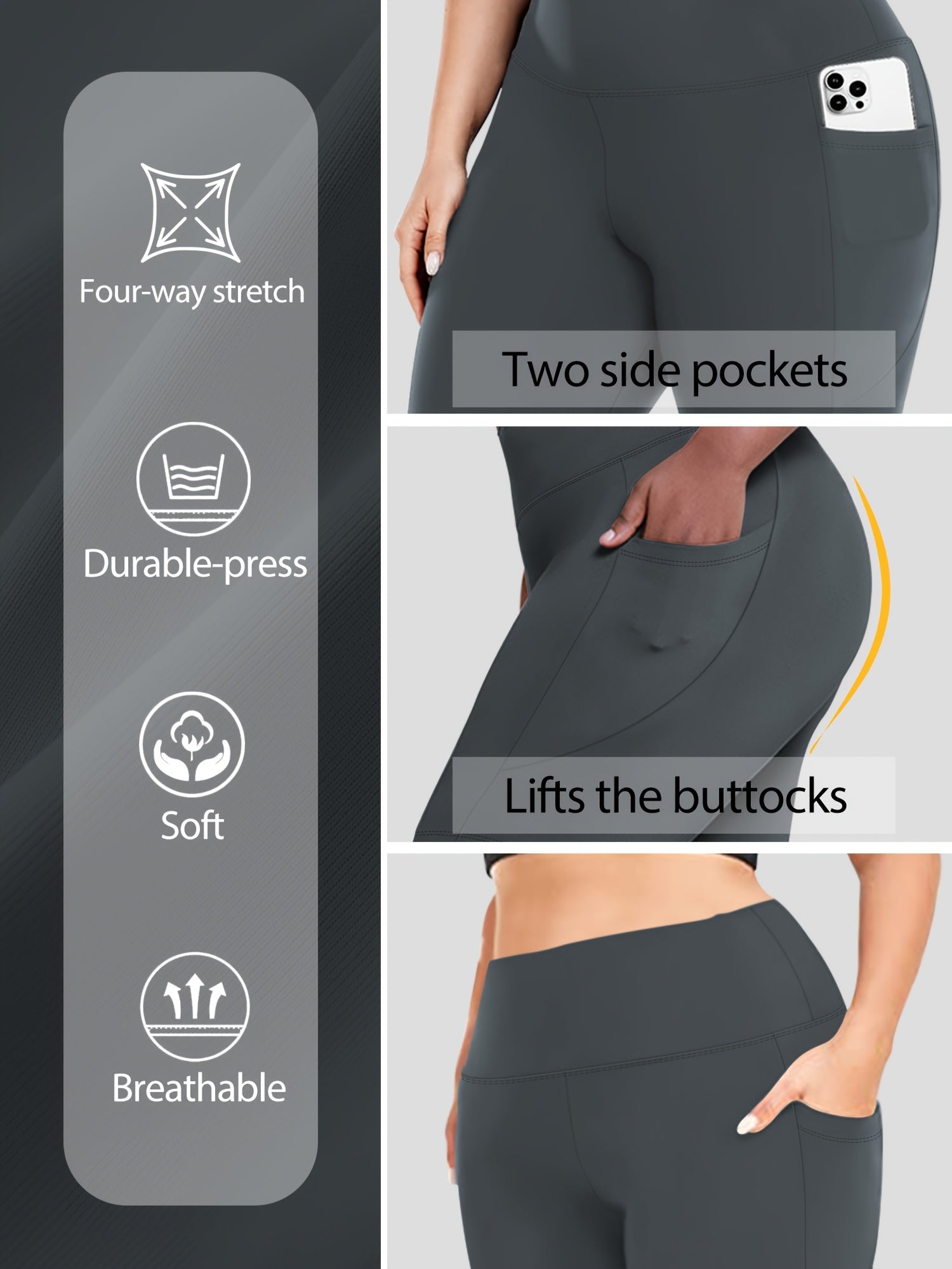 Lot de 3 bermudas taille haute avec poches en forme de lune, grande taille - Topdecheztop.fr
