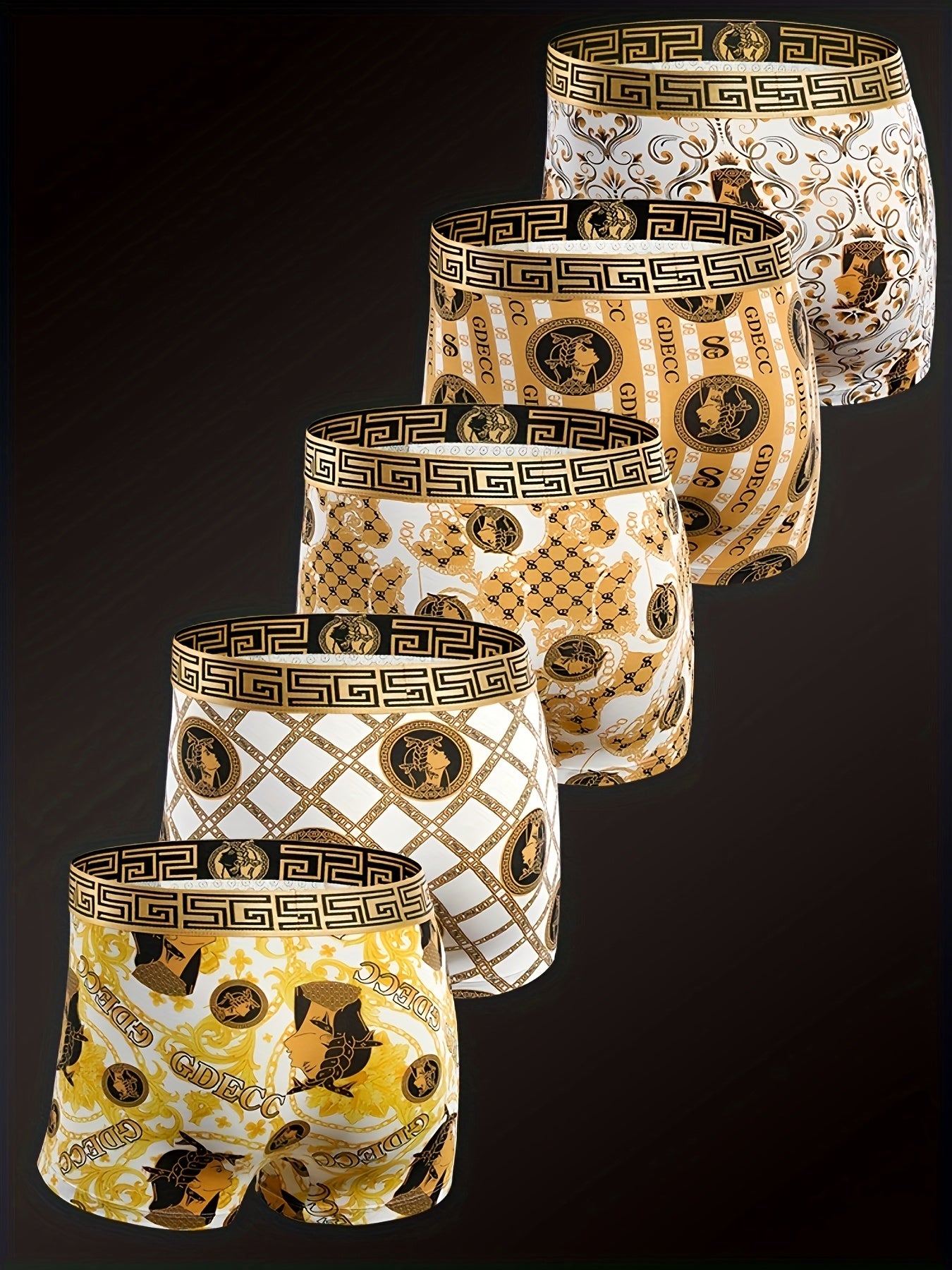 Lot de 5 boxers de luxe noirs et dorés pour homme