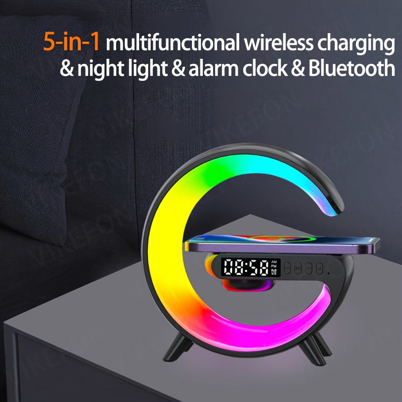 MINI Enceinte sans fil RGB multifonctionnelle, chargeur sans fil, support, radio-réveil FM