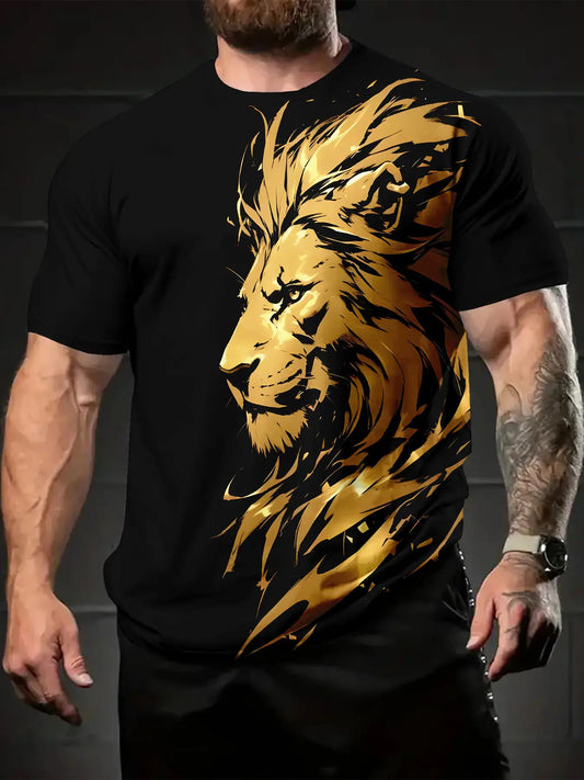 T-shirt homme à motif lion noir - Imprimé numérique