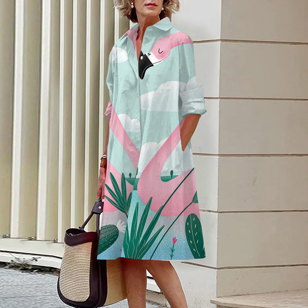 Robe-chemise ample et décontractée pour femme, imprimée numériquement en 3D