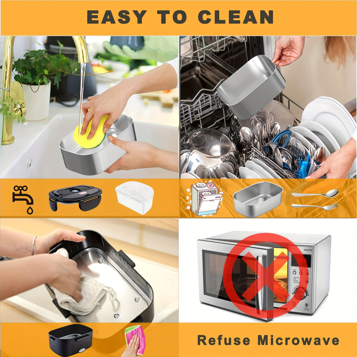 Boîte à lunch avec puissance de 80 W, capacité de 1,5 L pour adultes, boîte à lunch thermique, boîte à lunch chauffante portable pour les sorties, livrée avec sac isotherme et couverts, convient pour chauffer les repas dans les camions et les voitures