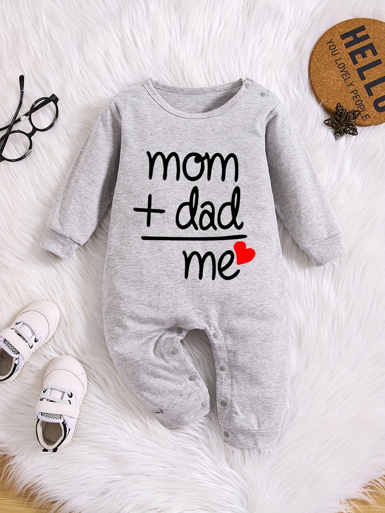 Baby Cute Onesie, Long-sleeved Cotton Jumpsuit With Mom+dad=me Print - Topdecheztop.fr