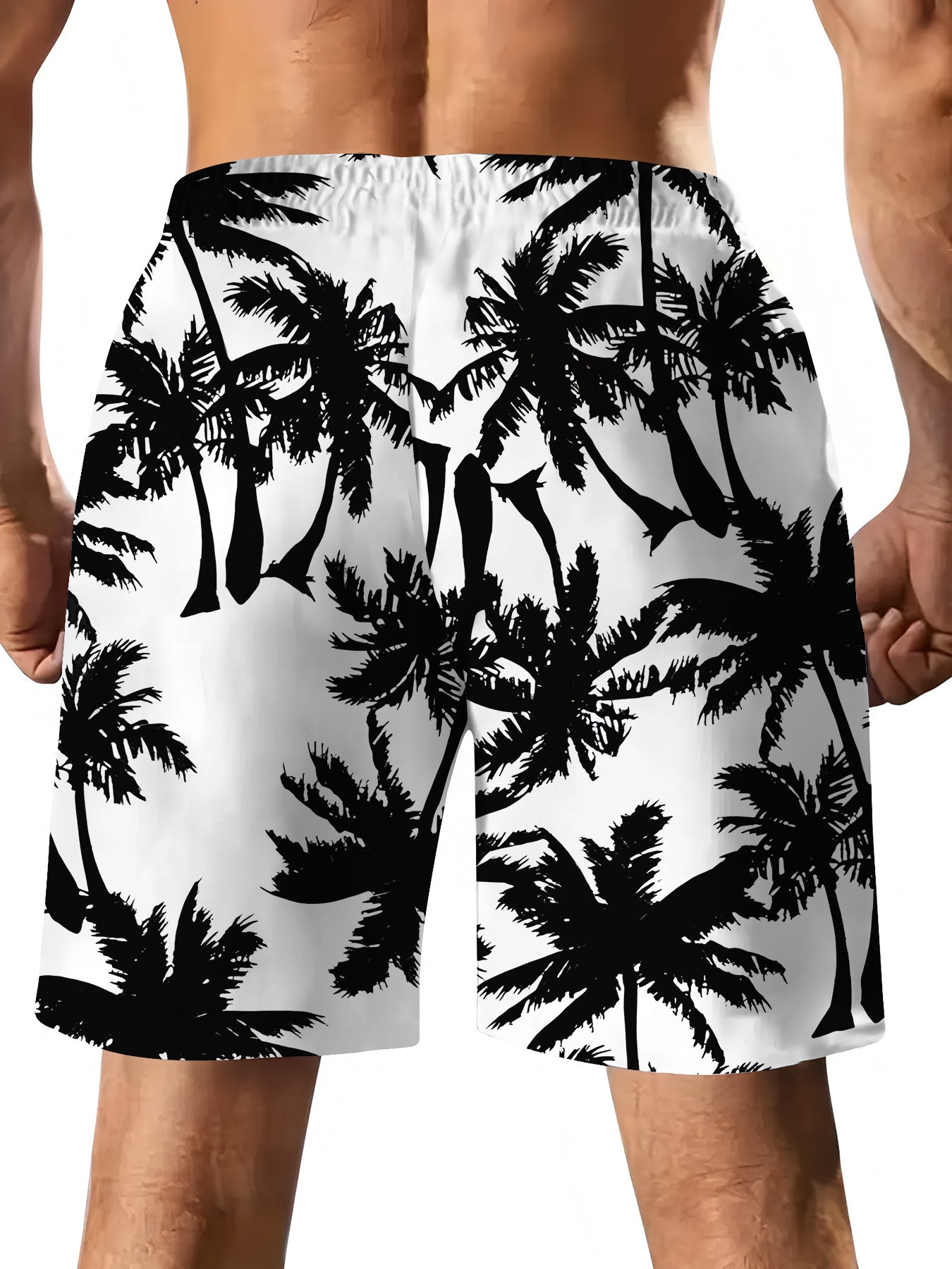 Short décontracté pour homme orné d'un motif de cocotier noir sur fond blanc