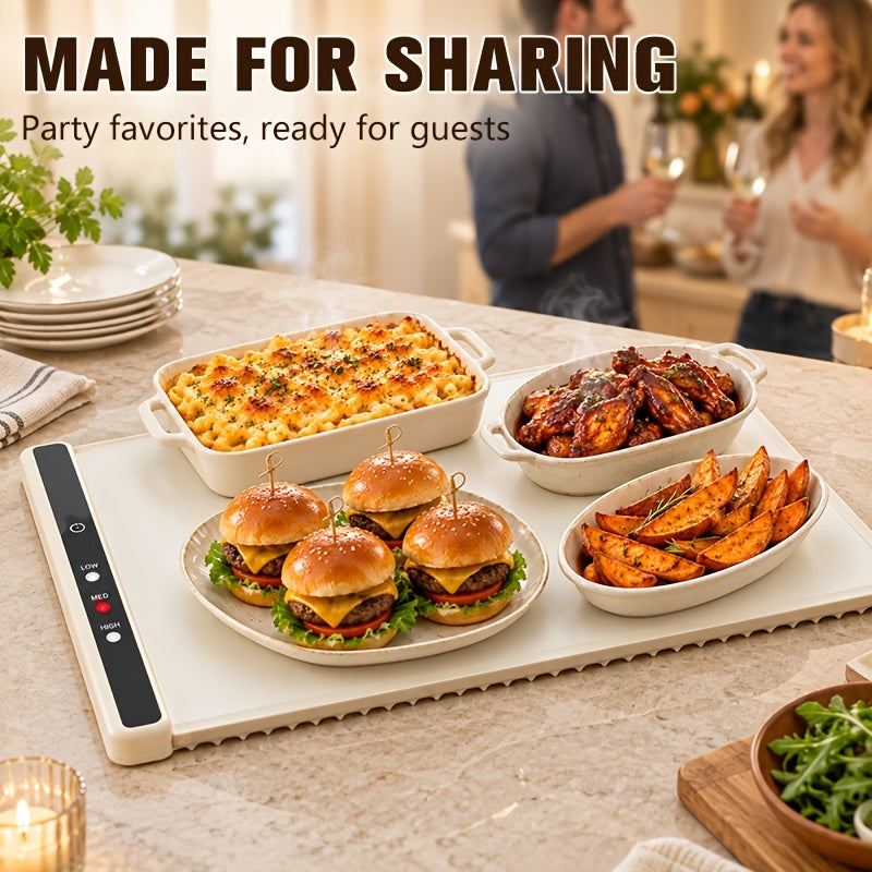 Plaque Chauffante Alimentaire, Chauffage Rapide, 3 Niveaux de Réglage, avec Minuteur et Écran LED, Pliable pour le Rangement, Plateau Chauffant Électrique, Coussin de Conservation des Aliments, Essentiel pour la Cuisine, Idéal pour les Réunions de Famille, les Fêtes et comme Cadeaux de Fêtes