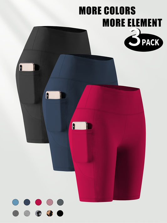 Lot de 3 bermudas taille haute avec poches en forme de lune, grande taille - Topdecheztop.fr