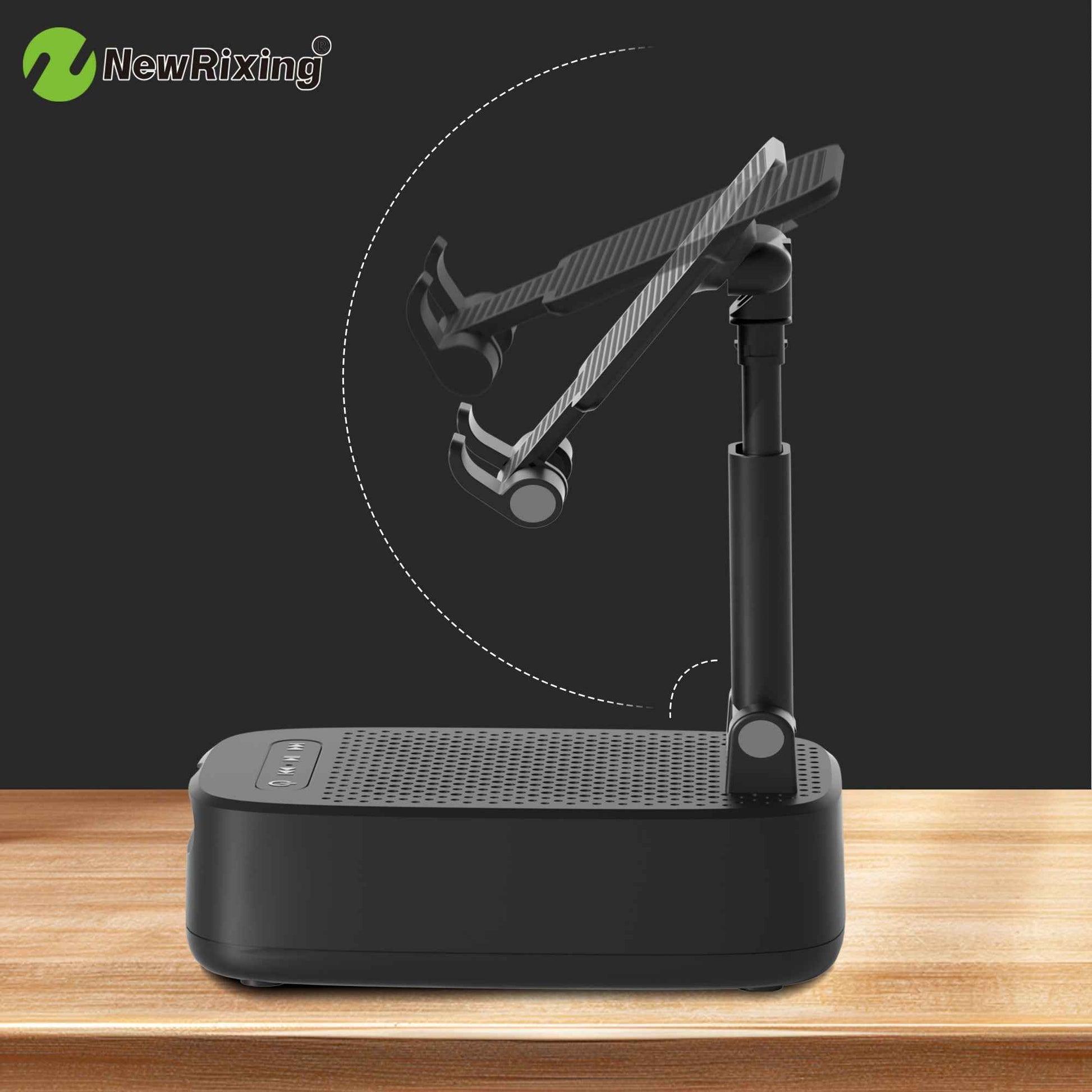 NewRixing 6W Wireless Speaker with Phone Holder, TWS Dual Pairing, 1800mAh Battery, Hands-Free Call Function, Power Bank, 6-Hour Playtime, Hi-Fi Sound Quality, Loud Stereo & Deep Bass, USB-C Charging, Indoor/Outdoor Use | Adj