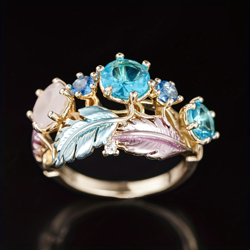 Bague unique en forme de plume de vigne dorée