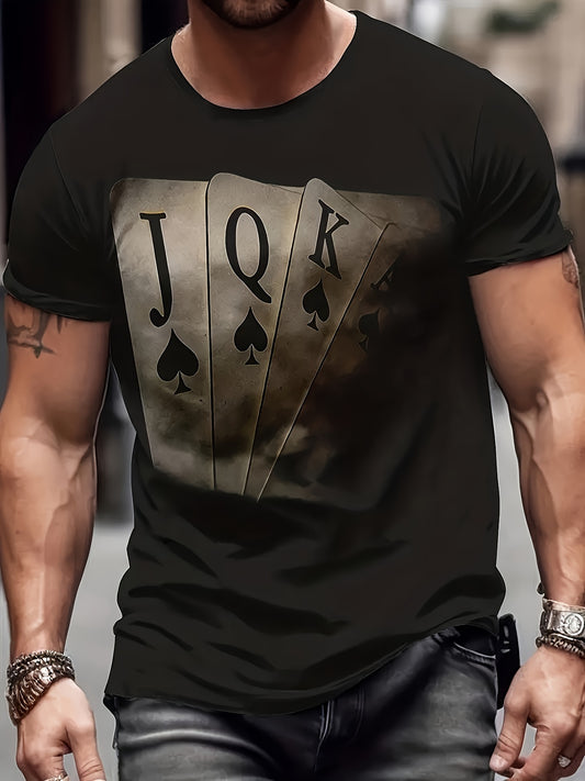 T-shirt élégant à imprimé carte, col rond, décontracté et confortable