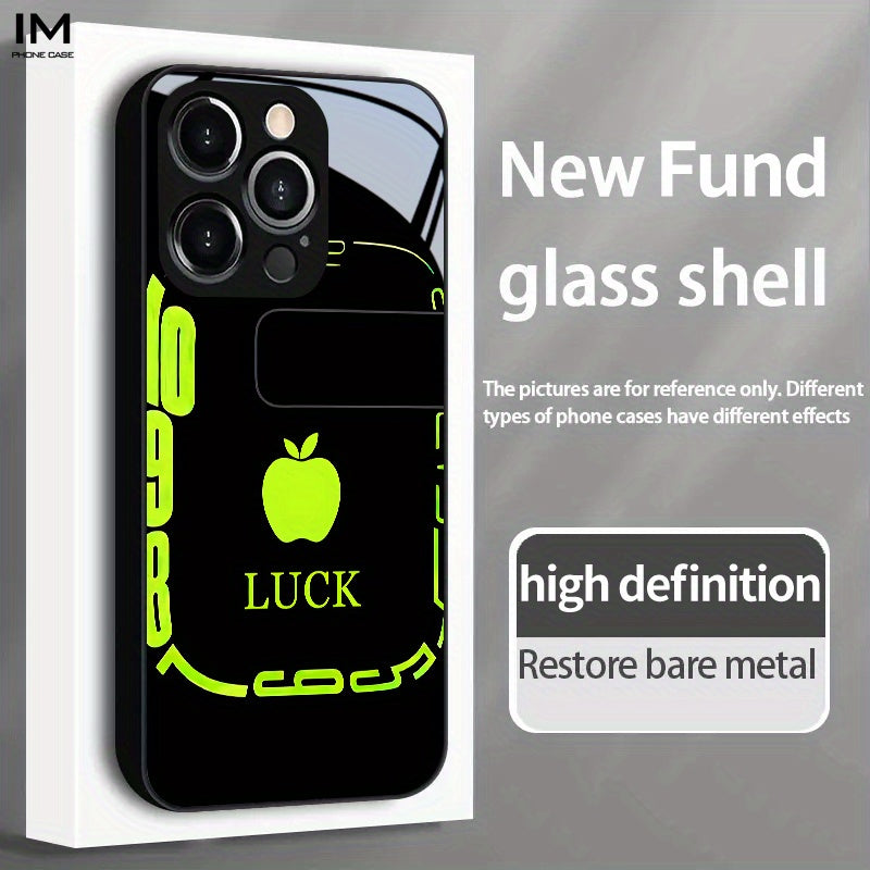 Nouvelle coque en verre avec fond d'écran Pomme porte-bonheur,IPHONE