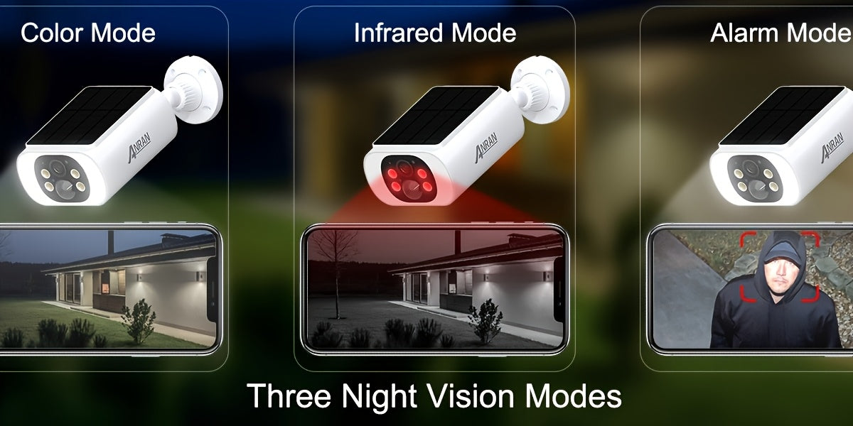 Caméra de sécurité solaire ANRAN 3MP sans fil extérieure, vision nocturne couleur, WiFi 2,4 GHz, panneau solaire intégré