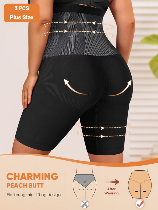 3-Pack Plus Size Women's Shaping Panties, High Elasticity Briefs - Topdecheztop.fr