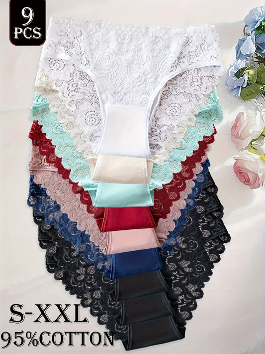 Lot de 9 culottes pour femmes – Sous-vêtements en dentelle