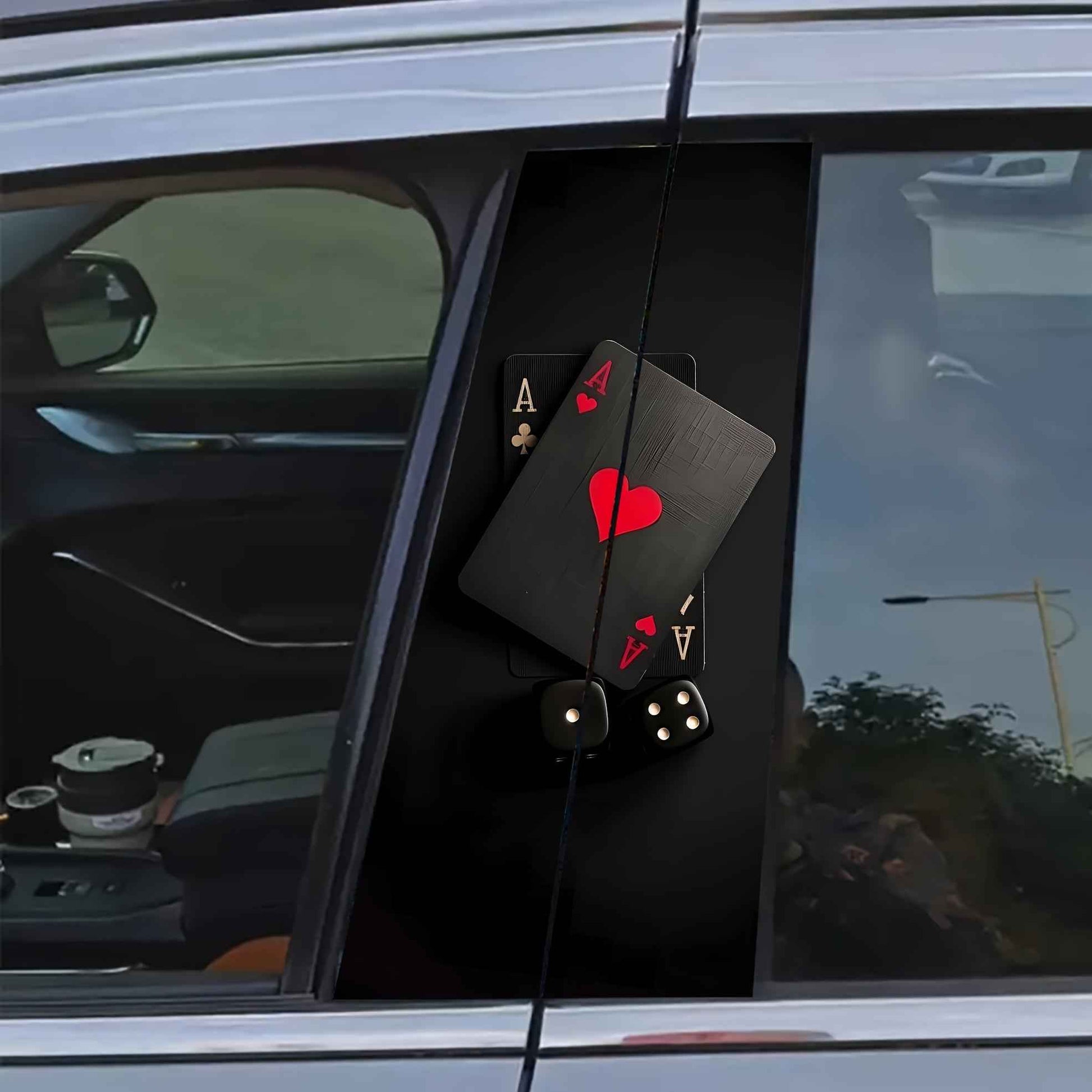 2pcs Of Poker Card Design Car Stickers, Vinyl, Scratch-Resistant And Waterproof Car B-Pillar Stickers, Matte, Suitable for Glass/Metal/Plastic Surfaces, Easy to Stick And Tear, Suitable for Car Decoration And Car Exterior Acc