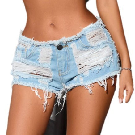 Short en jean ultra court, sexy et déchiré, taille basse, pour femme