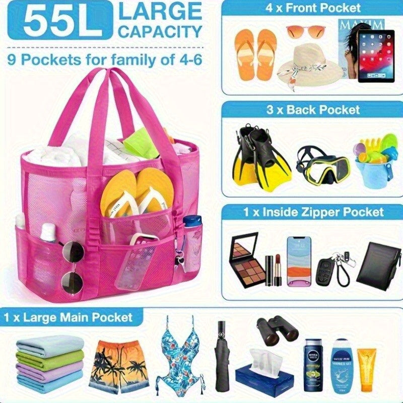 Grand sac de plage en filet anti-sable