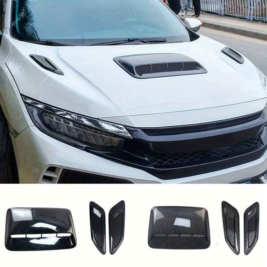 3pcs Automotive Airflow Decoration Air Inlet Cover Small Cover Ventilation Port Stickers Cover Cover Leaf Plates on Both Sides+Middle hood Air Outlet, Suitable for Any Flat bottomed Cover Vehicle
