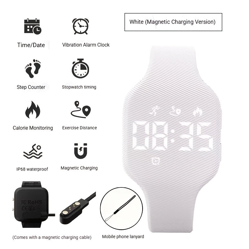 Montre FASSUN silencieuse à vibration avec réveil, compteur de pas, suivi des calories, moniteur de distance et minuteur - Recharge magnétique