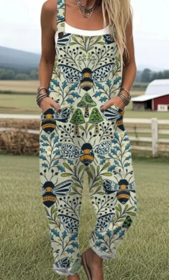 Pantalon à bretelles décontracté à boutons imprimés en 3D numérique