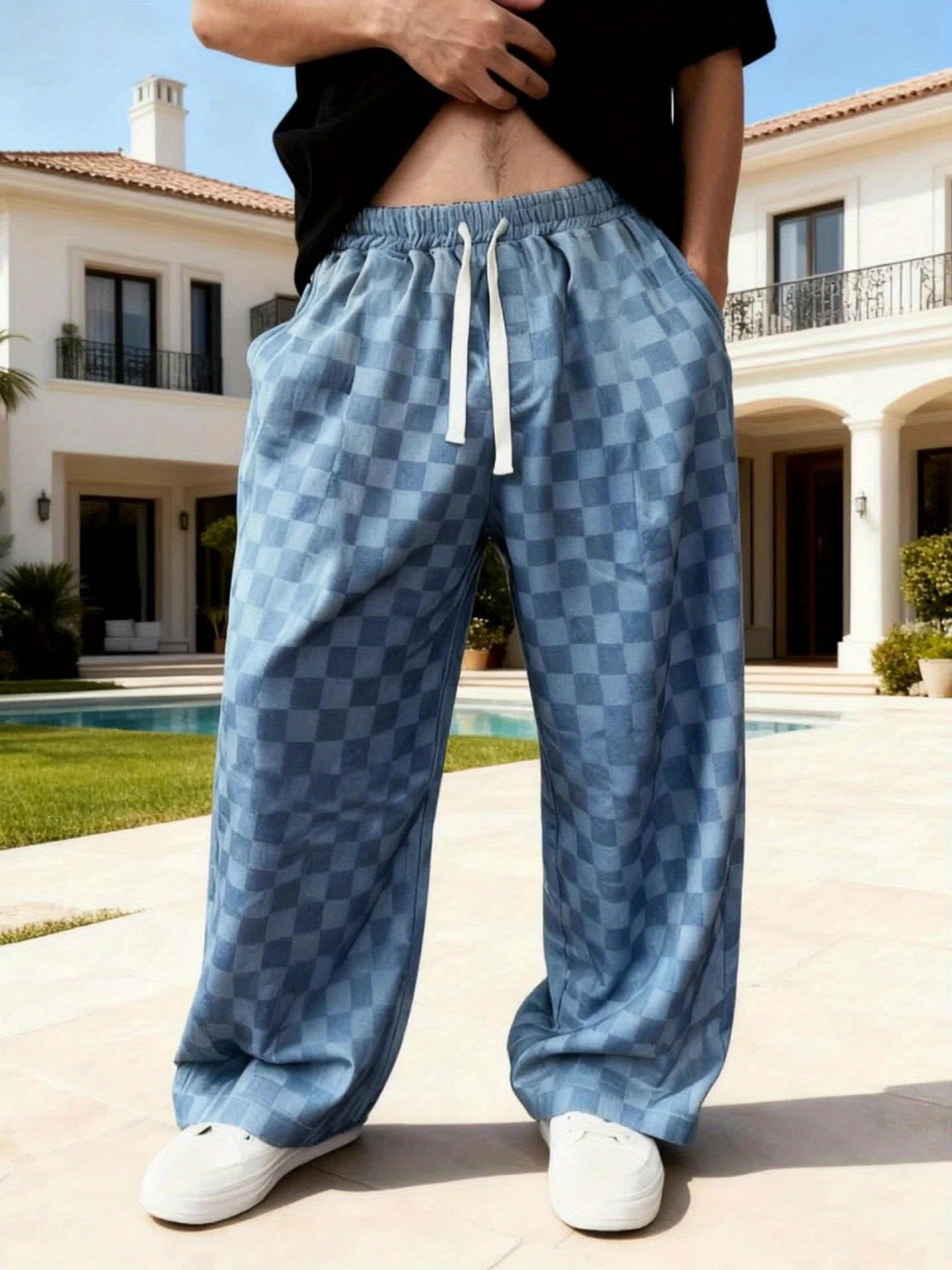 Pantalon à carreaux pour homme, coupe droite décontractée