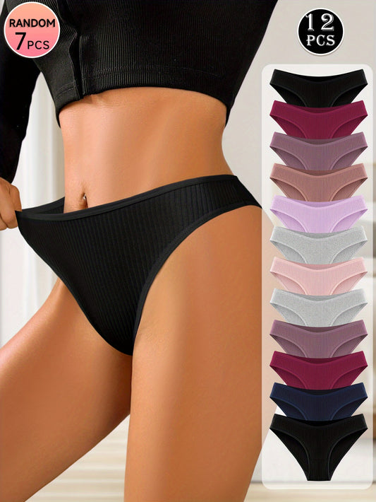 Lot de 7 culottes côtelées pour femme, couleurs aléatoires | Confortables