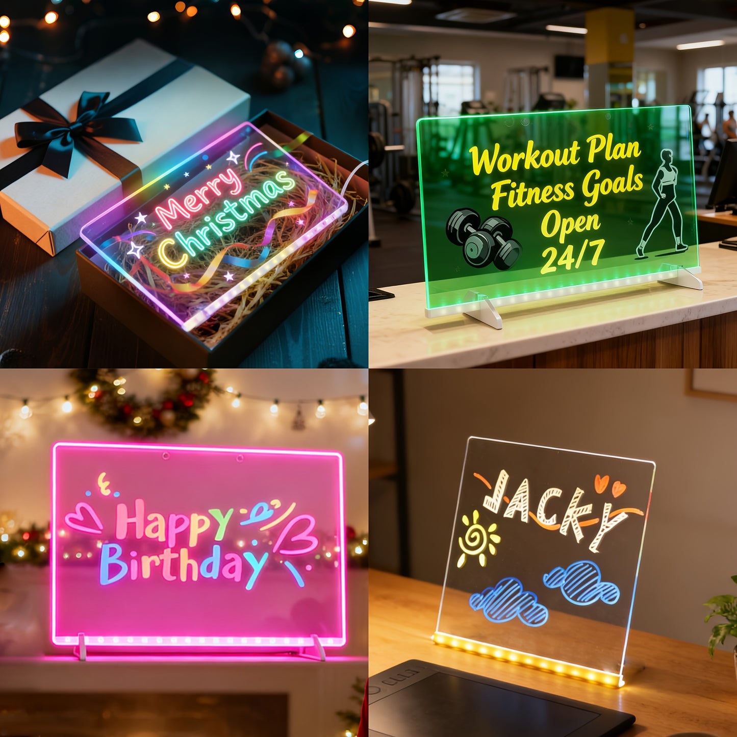 Tableau à dessin LED RGB | Alimentation USB, 7 modes et 7 couleurs réglables, résistant aux rayures, facile à nettoyer, plusieurs tailles disponibles