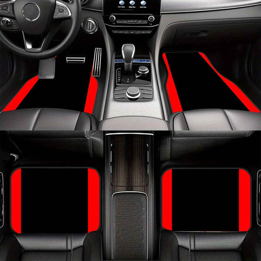 4pcs Non-Slip Car Floor Mats with Colorful Striped Design - Durable Polyester, Fit for Sedans & SUVs, Protects Interior, Stylish Black & Orange Pattern, Easy to Clean, Car Floor Protection | Stylish Floor Mat | Nonslip Backin