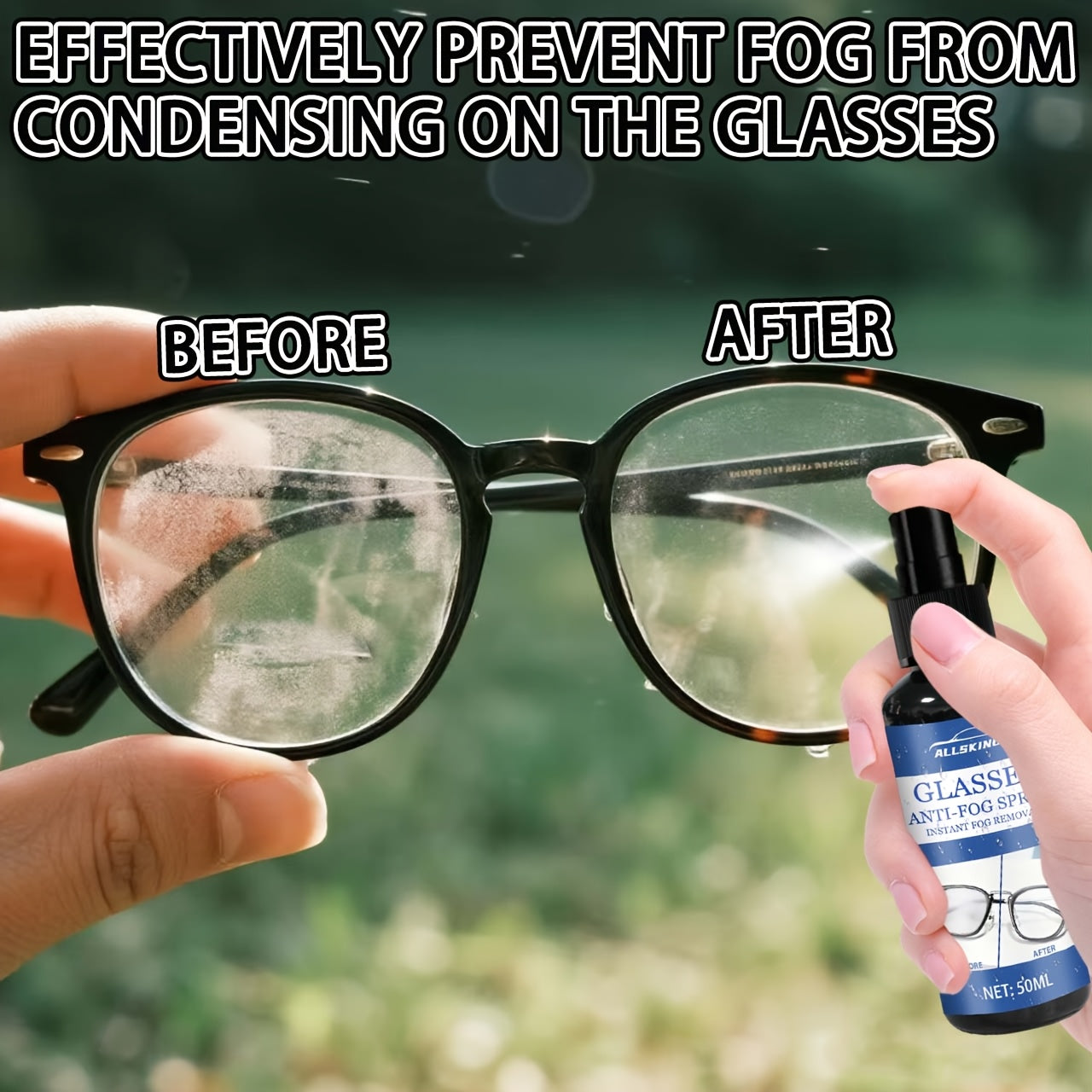 Spray antibuée nano pour lunettes, vitres de voiture, masques de natation et de ski, casques | Formule longue durée sans traces