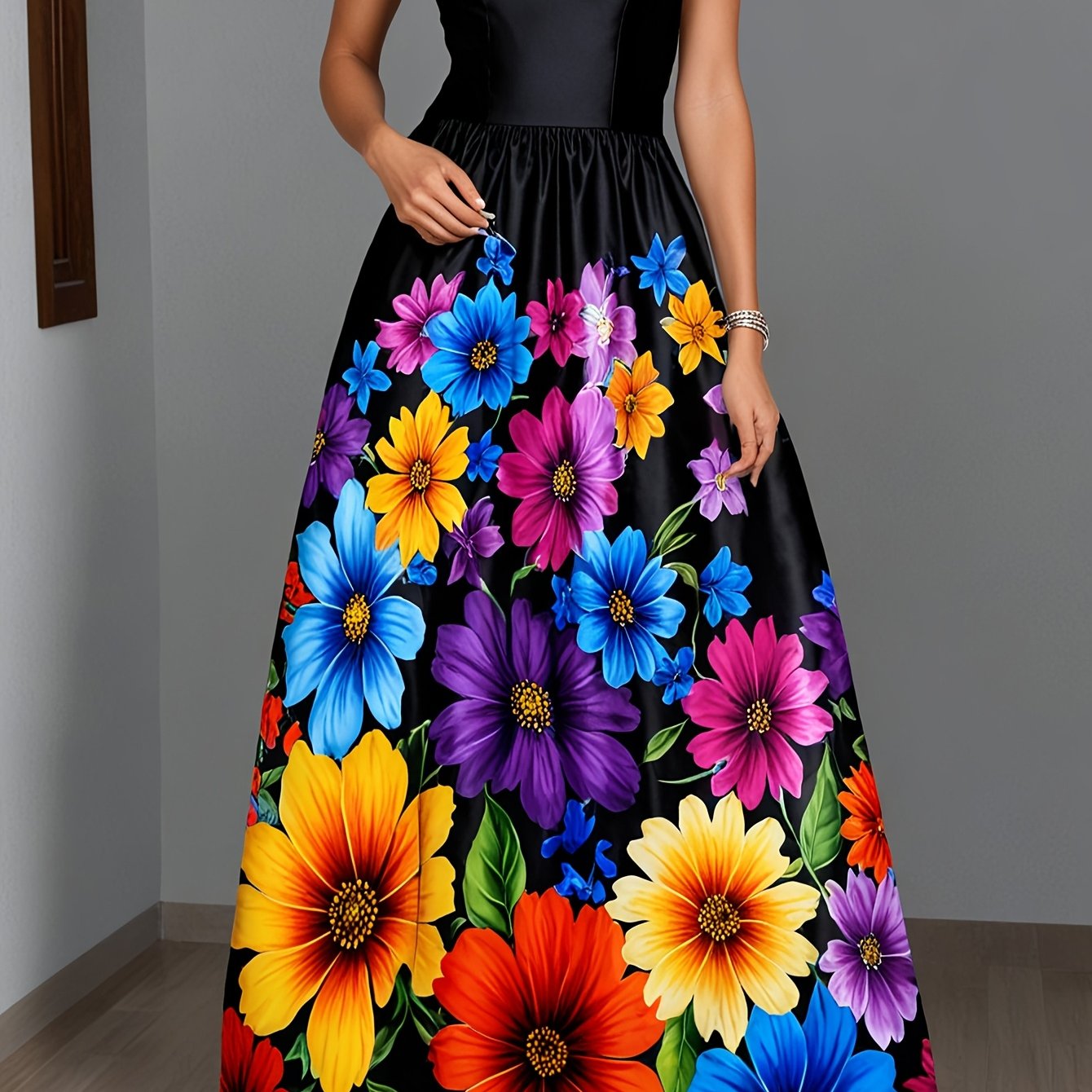 Robe élégante à bretelles spaghetti et imprimé floral