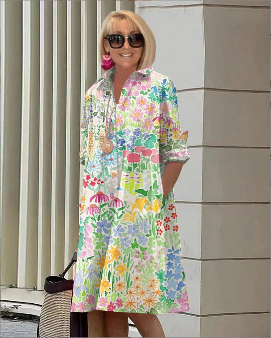 Robe-chemise estivale confortable et colorée à imprimé numérique 3D - Vêtements pour femmes