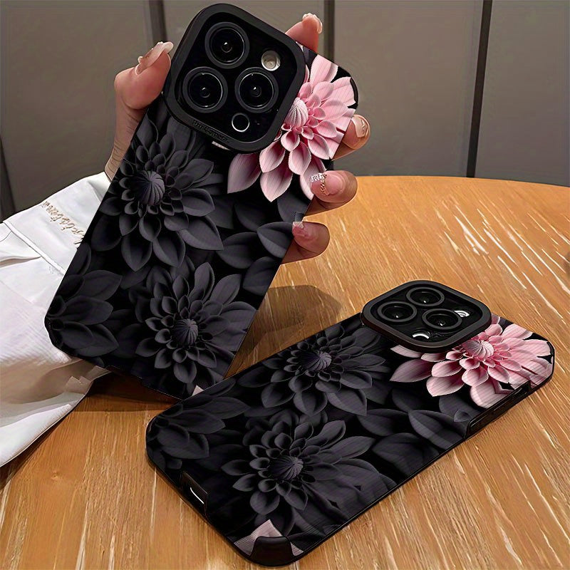 Coque de téléphone à motif floral 3D rose et noir pour les modèles d'iPhone