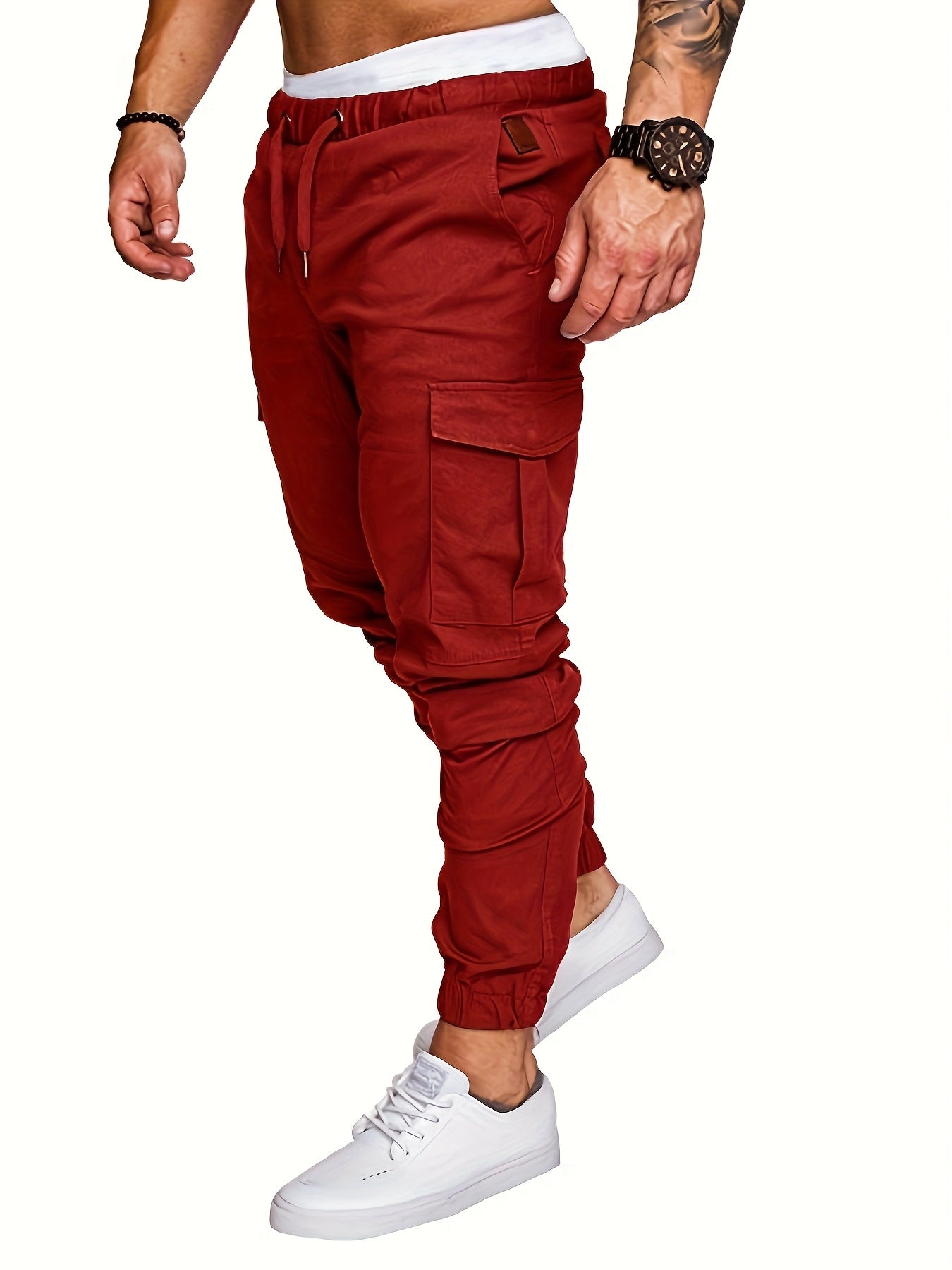 Pantalon cargo robuste pour homme avec design multi-poches, taille réglable