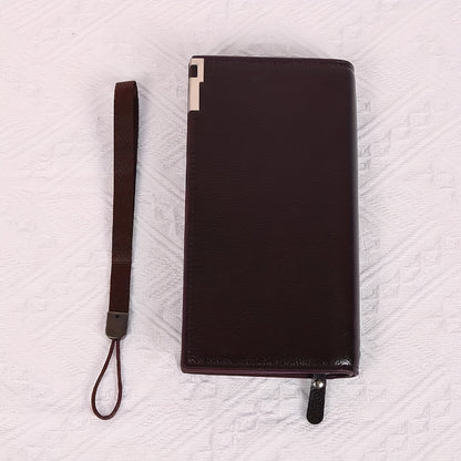 Portefeuille long en cuir PU avec bord en fer MARRON