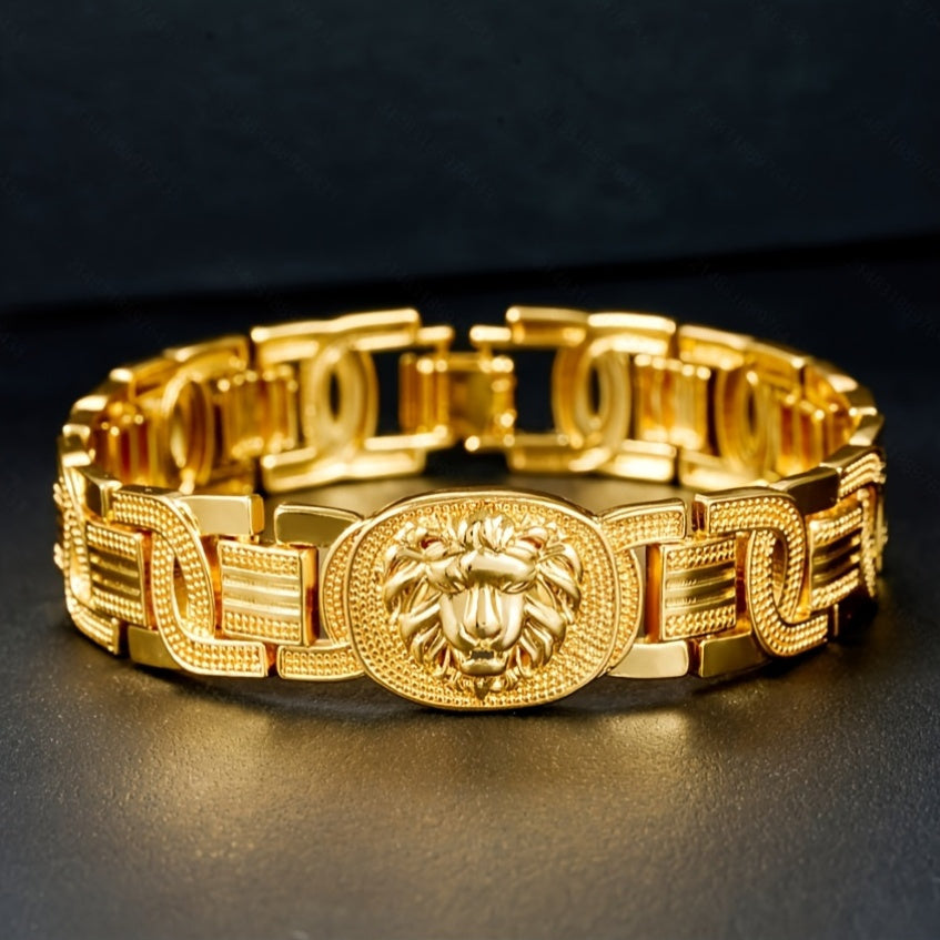 Bracelet plaqué or, motif lion