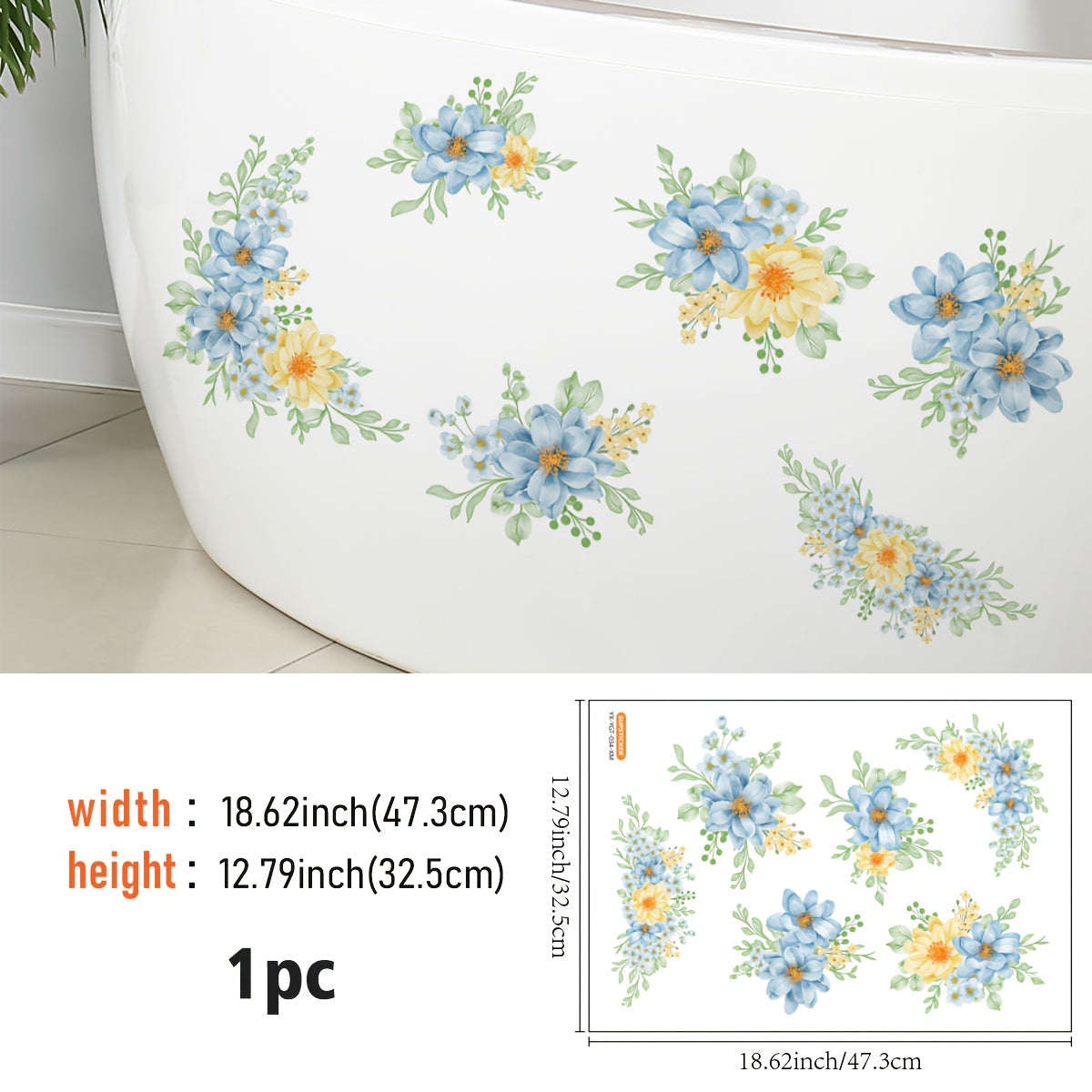 Sticker de baignoire autocollant à motif floral rose