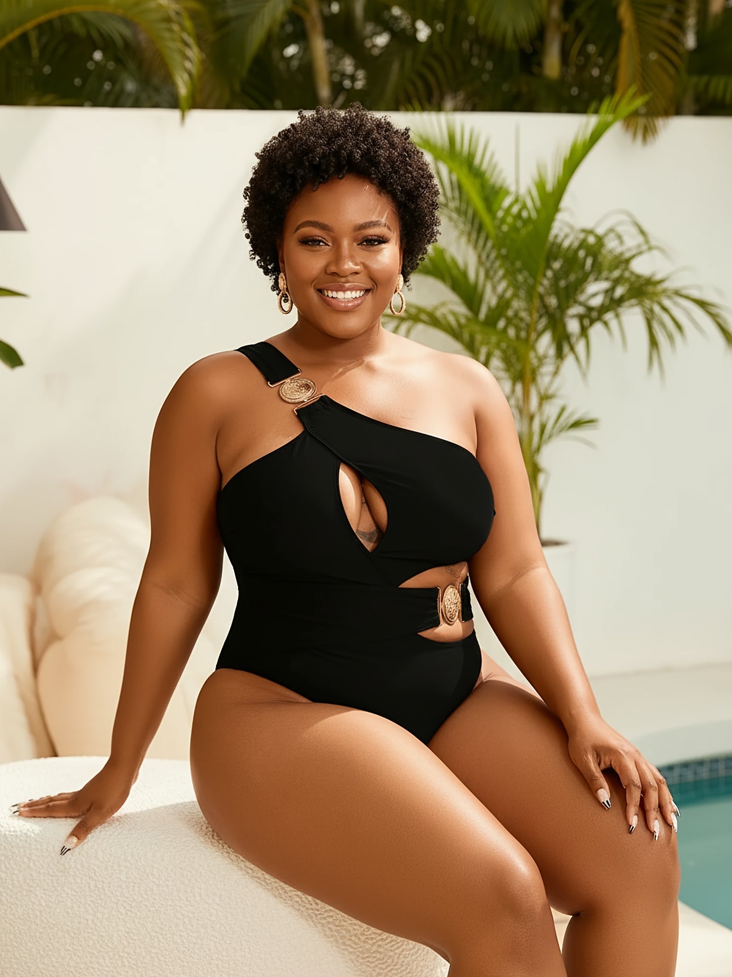 Maillot de bain une pièce noir sexy à une épaule dénudée pour femme