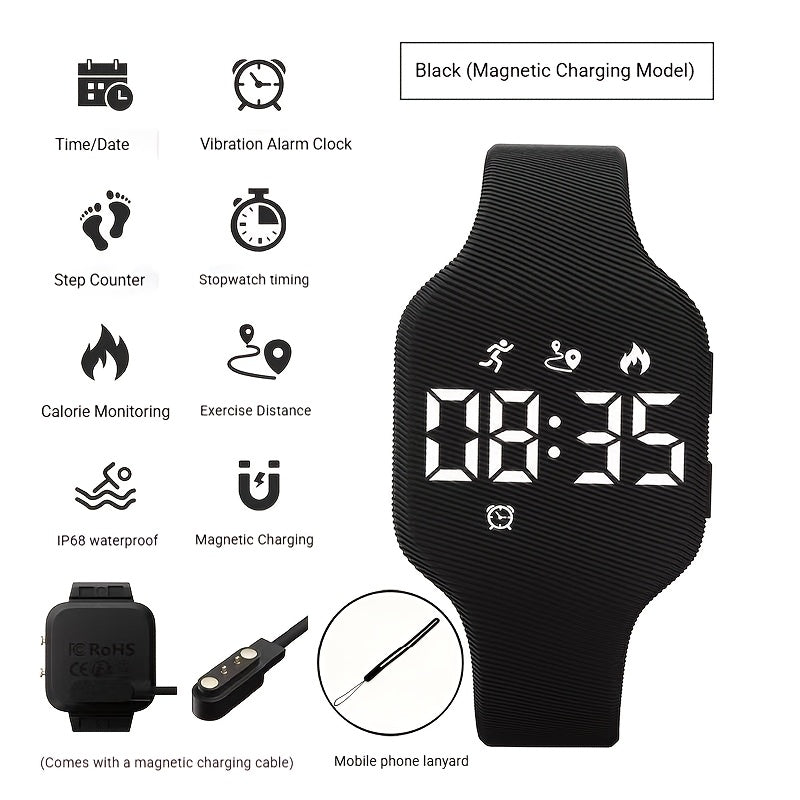 Montre FASSUN silencieuse à vibration avec réveil, compteur de pas, suivi des calories, moniteur de distance et minuteur - Recharge magnétique