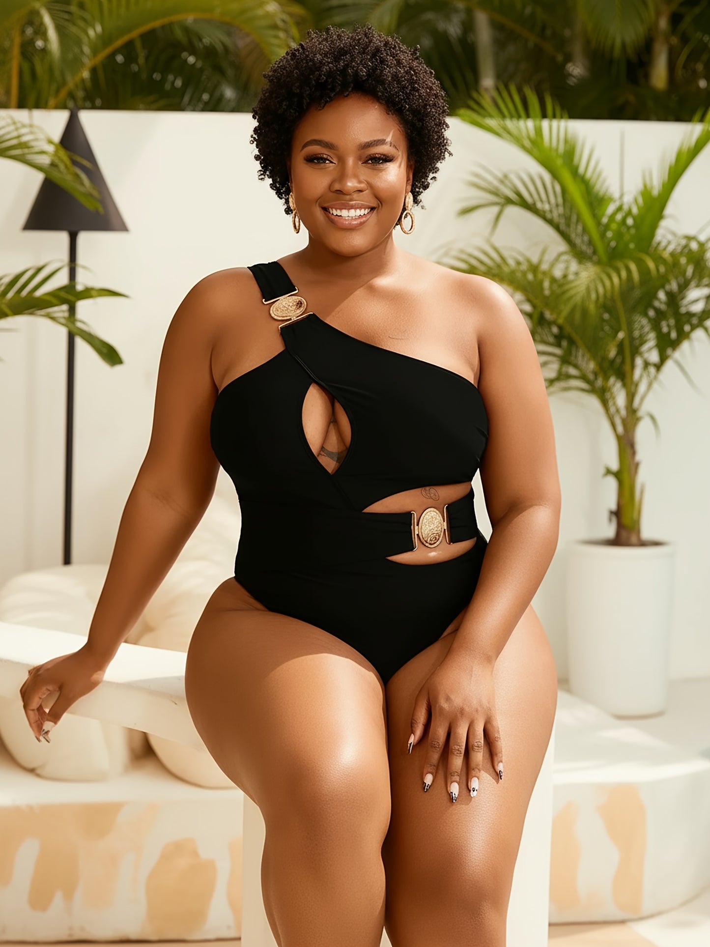 Maillot de bain une pièce noir sexy à une épaule dénudée pour femme