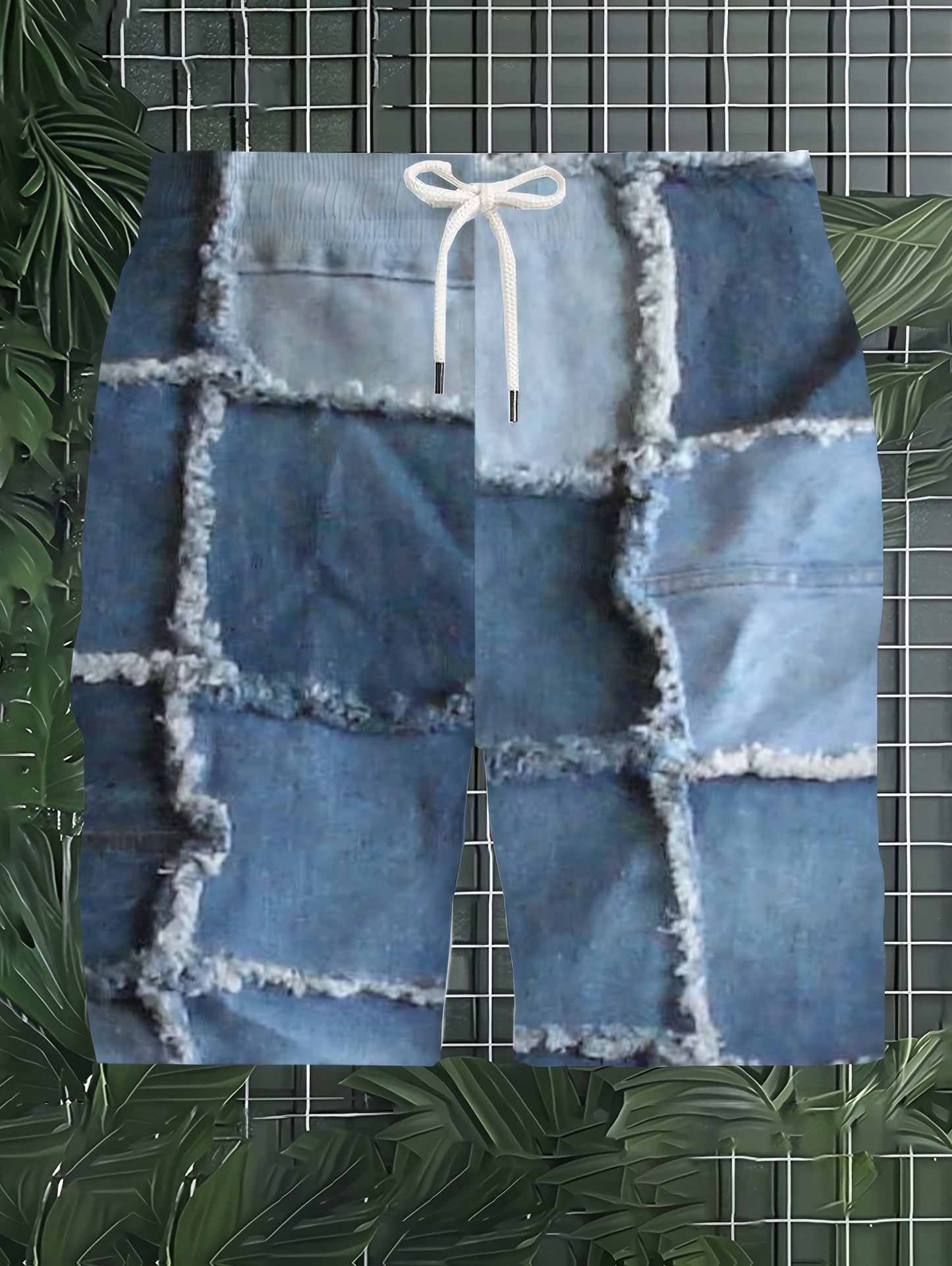 Ensemble t-shirt et short en denim patchwork, motif unique - Topdecheztop.fr