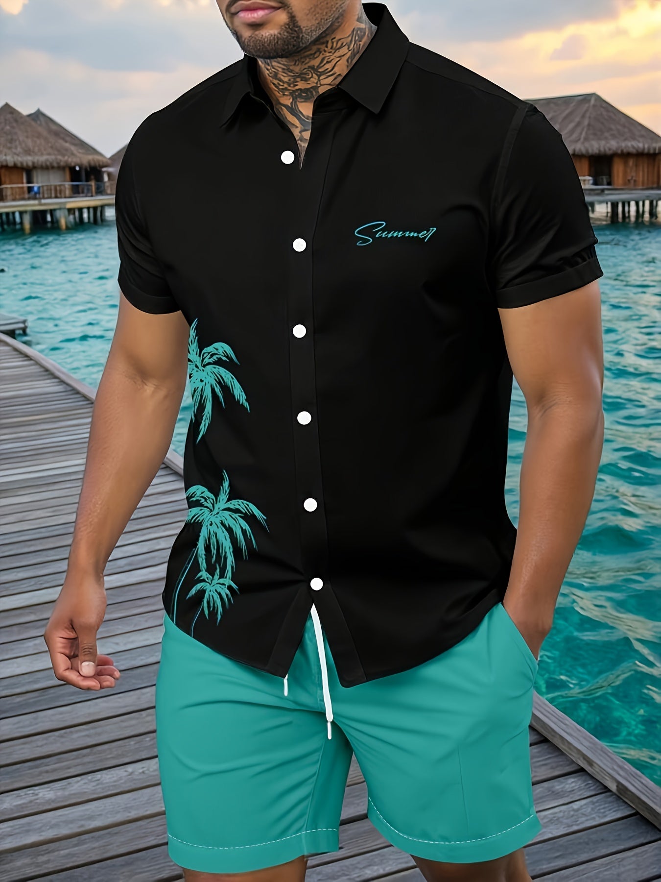 Ensemble chemise à manches courtes imprimée et short