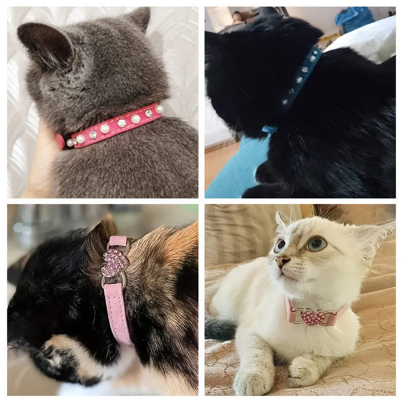 Lot de 2 colliers de sécurité réglables en velours doux synthétique avec strass