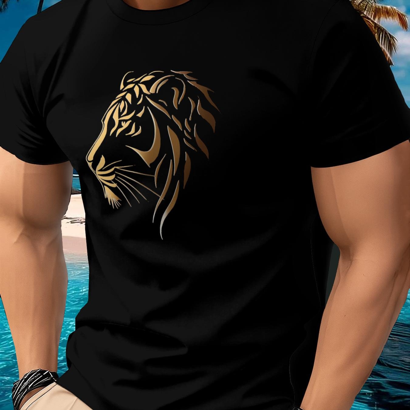 T-shirt homme imprimé lion - Respirant, séchage rapide, manches courtes